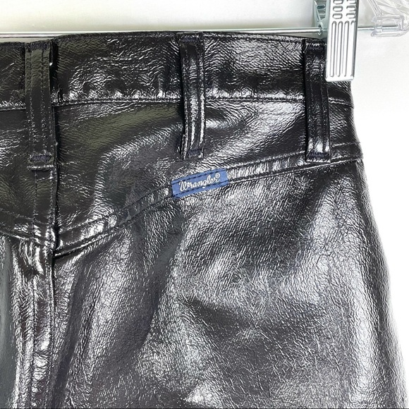 RARE Vintage Wrangler Black Leather vinyl pleather wax Denim Jeans 7 x 32 - Picture 8 of 12